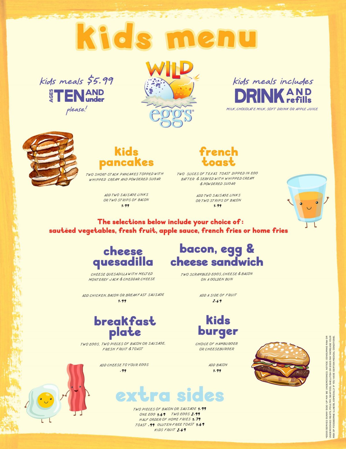 Wild Eggs Kids Menu Breakfast, Brunch, Lunch